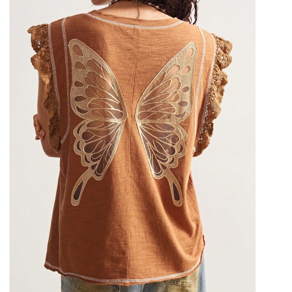 Rust Orange Lace Ruffle Cap Sleeve Top - Picture 6 of 6